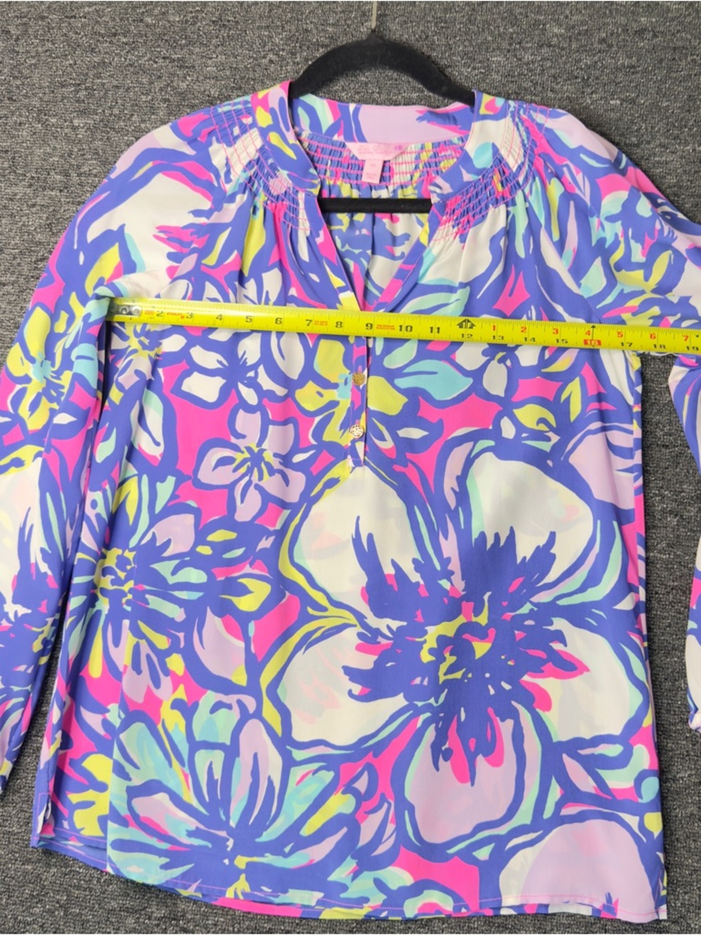 Lilly Pulitzer Elsa Silk Top with Tropical Print in Pink, Purple & Yellow - Picture 10 of 12